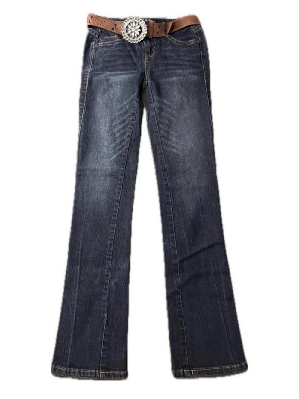 Wallflower Indigo Flare Jeans with Brown Belt